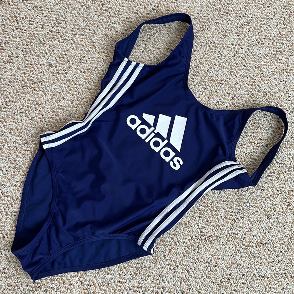 Adidas classic stripe one piece swimsuit in navy 💙